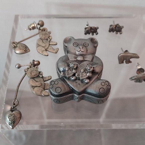 Earrings and pin Collection of pewter Bears LOT - Picture 1 of 7